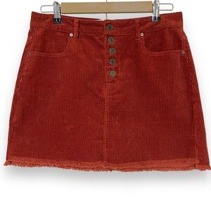 Indigo Rein Corduroy Mini Skirt Juniors 7 Copper High Waisted Frayed Hem Pockets